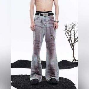 XIAOSHOLZI Damage Flare Denim Jeans
Brand new, never worn.